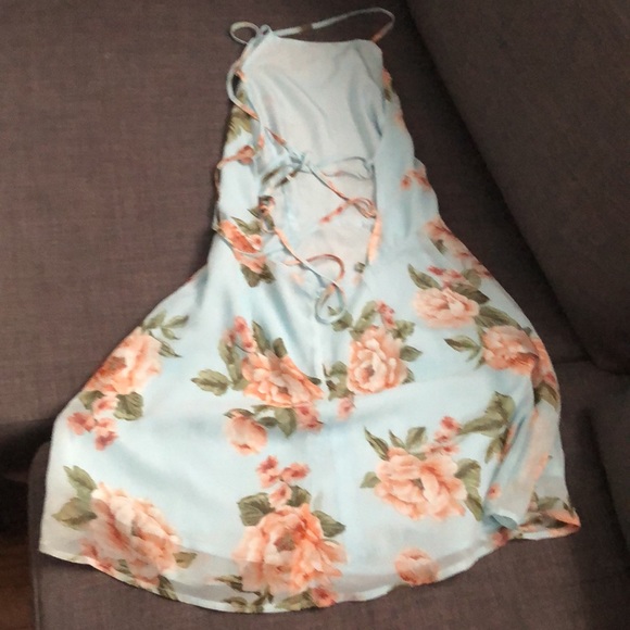 Floral High Neck Strappy Tie Back Dress - Picture 2 of 2